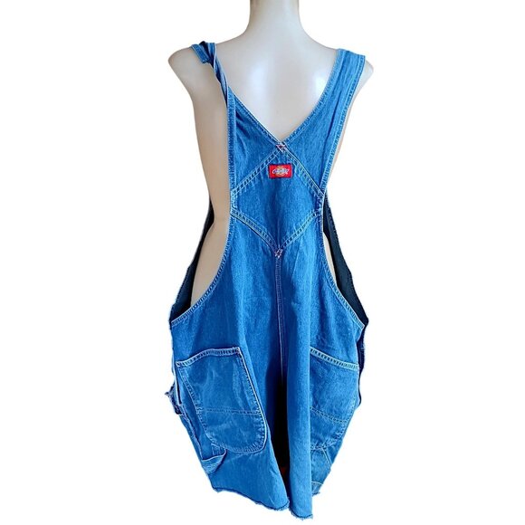 Vintage Dickies Blue Denim Overall Dress With Pockets & Distressed Details - Picture 4 of 6